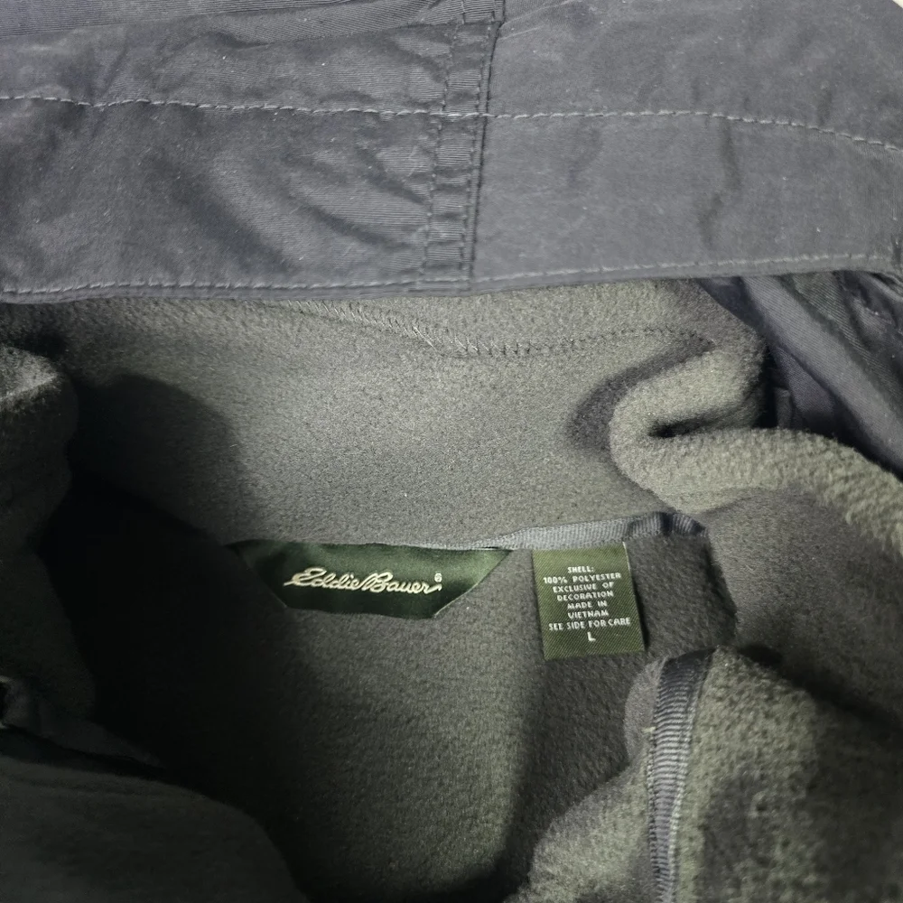 Eddie Bauer Removeable Fleece Lined Rain Jacket Sz Lg Black Removeable Hood